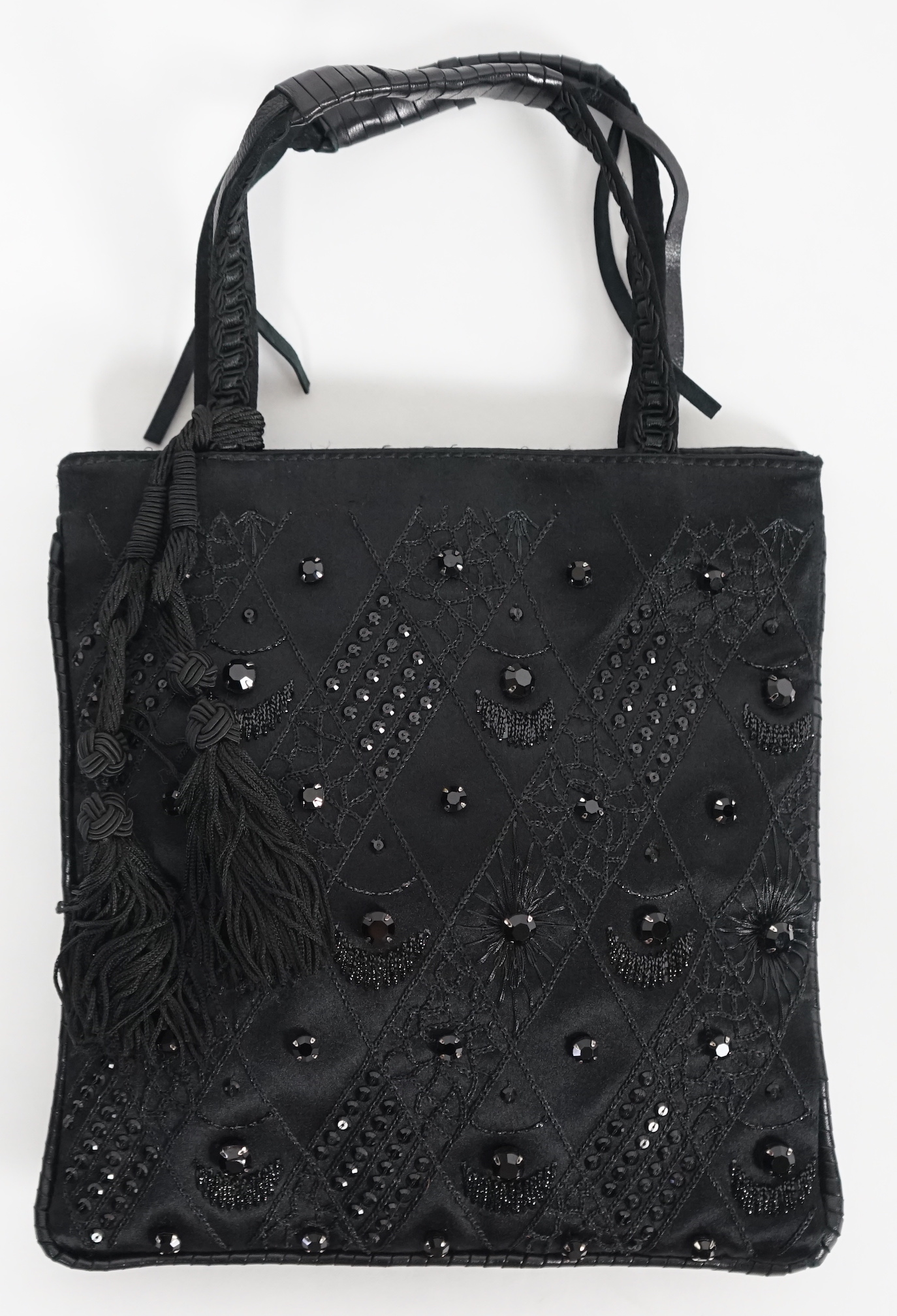 A Dolce & Gabbana black satin embellished and embroidered evening bag